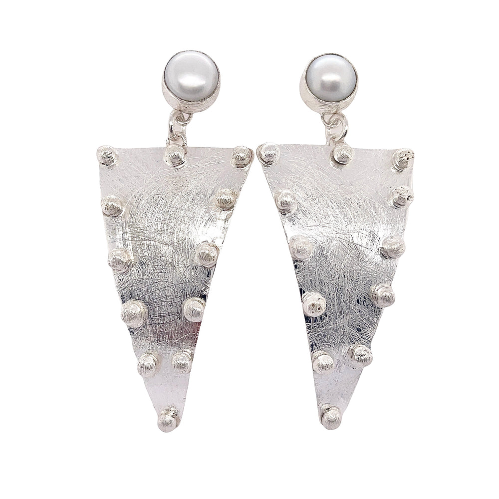 STERLING SILVER FRESHWATER PEARL STUDED TRIANGLE POST EARRINGS