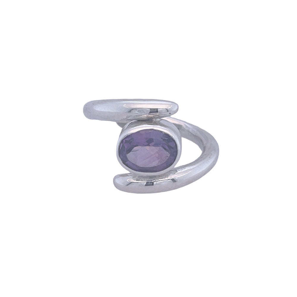 STERLING SILVER SPIRAL RING WITH AMETHYTS