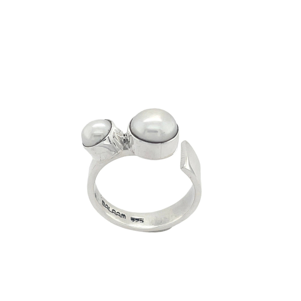 STERLING SILVER TWO PEARLS RING