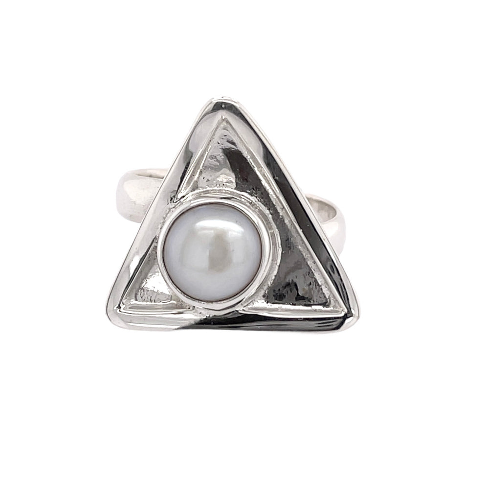 STERLING SILVER FRESH WATER PEARL TRIANGLE ADJUSTABLE RING