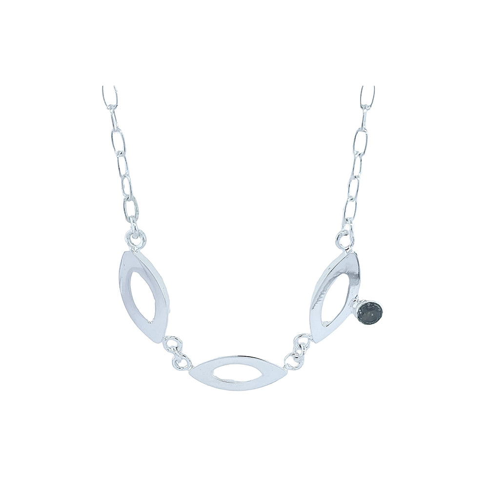 STERLING SILVER MARQUISE SHAPE  WITH GREEN AMETHYST NECKLACE