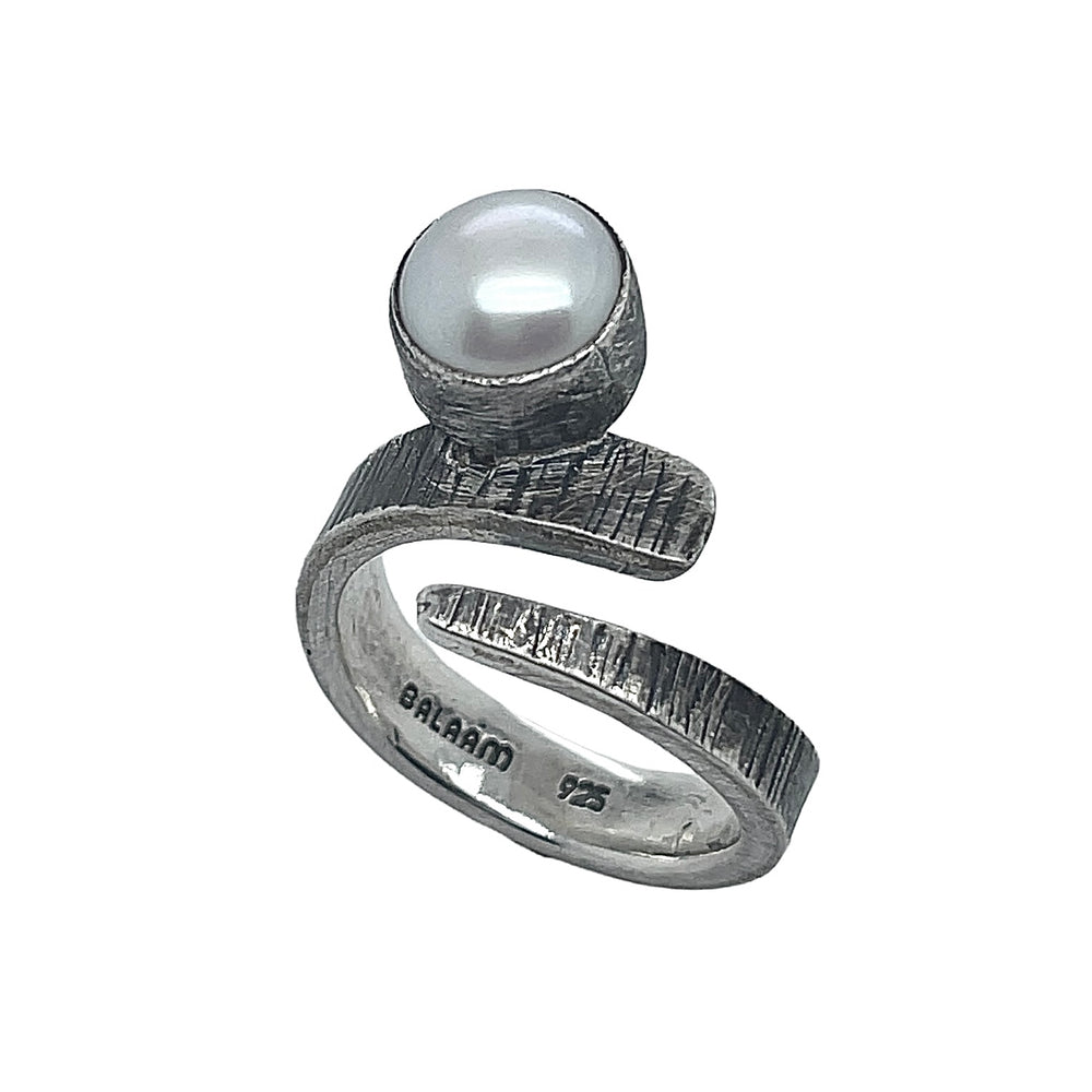 STERLING SILVER SPIRAL ADJUSTABLE RING WITH PEARL