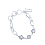 STERLING SILVER OVAL LINK BRACELET WITH PEARLS