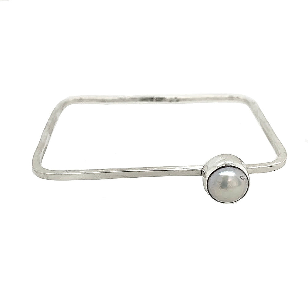 STERLING SILVER FRESH WATER PEARL RECTANGLE BANGLE