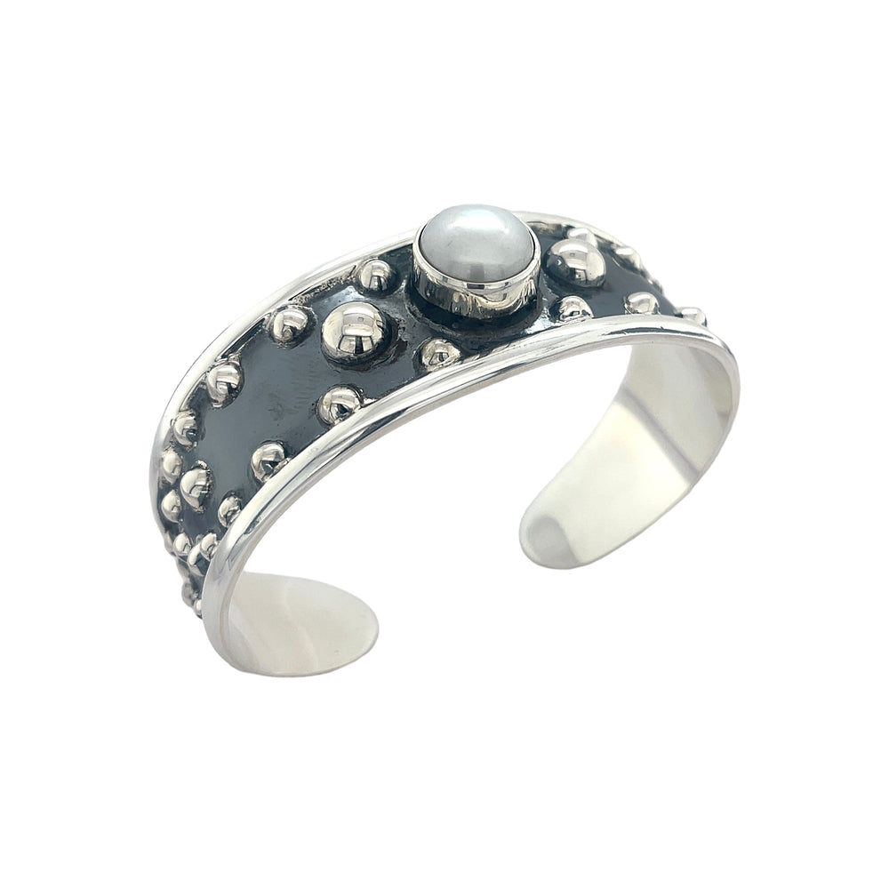 STERLING SILVER OXIDIZED CUFF WITH PEARL