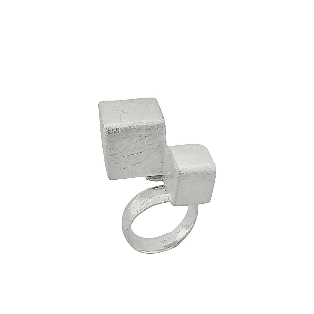 STERLING SILVER DOUBLE SQUARE ADJUSTABLE RING
