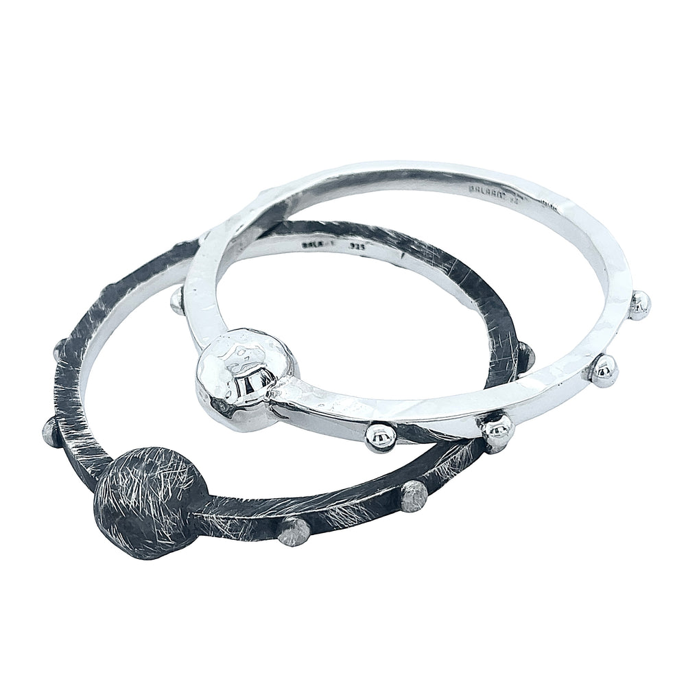 STERLING SILVER BEADED ROUND BANGLE