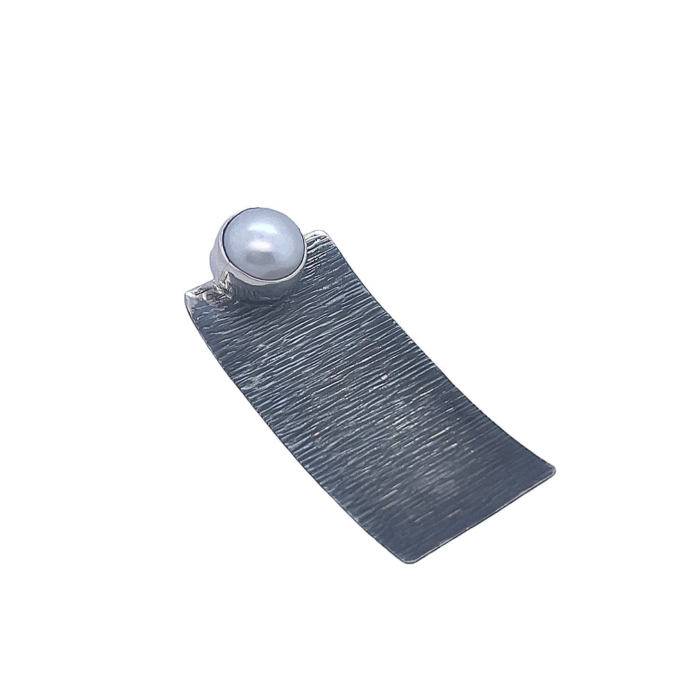 STERLING SILVER RECTANGLE PENDANT WITH PEARL