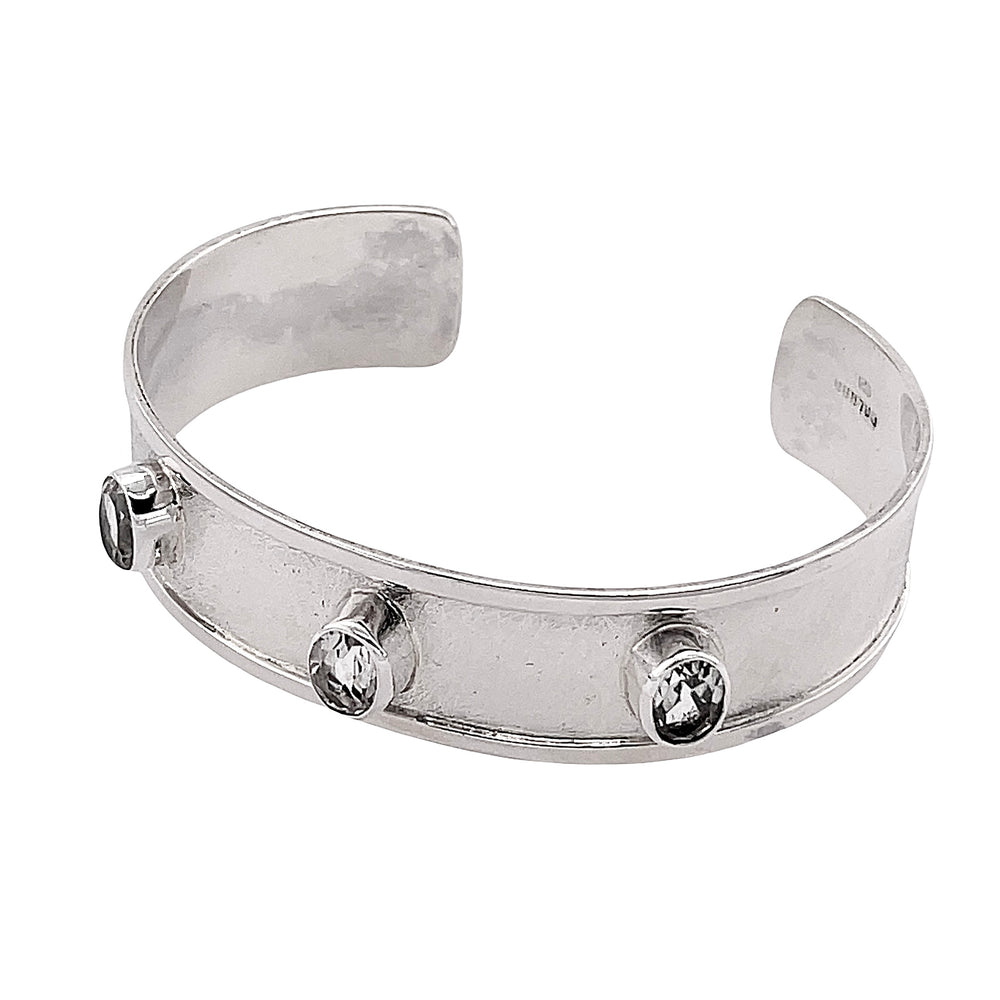 STERLING SILVER SKINNY CUFF WITH WITHE TOPAZ
