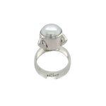STERLING SILVER SPIKE FRESHWATER PEARL ADJUSTABLE RING