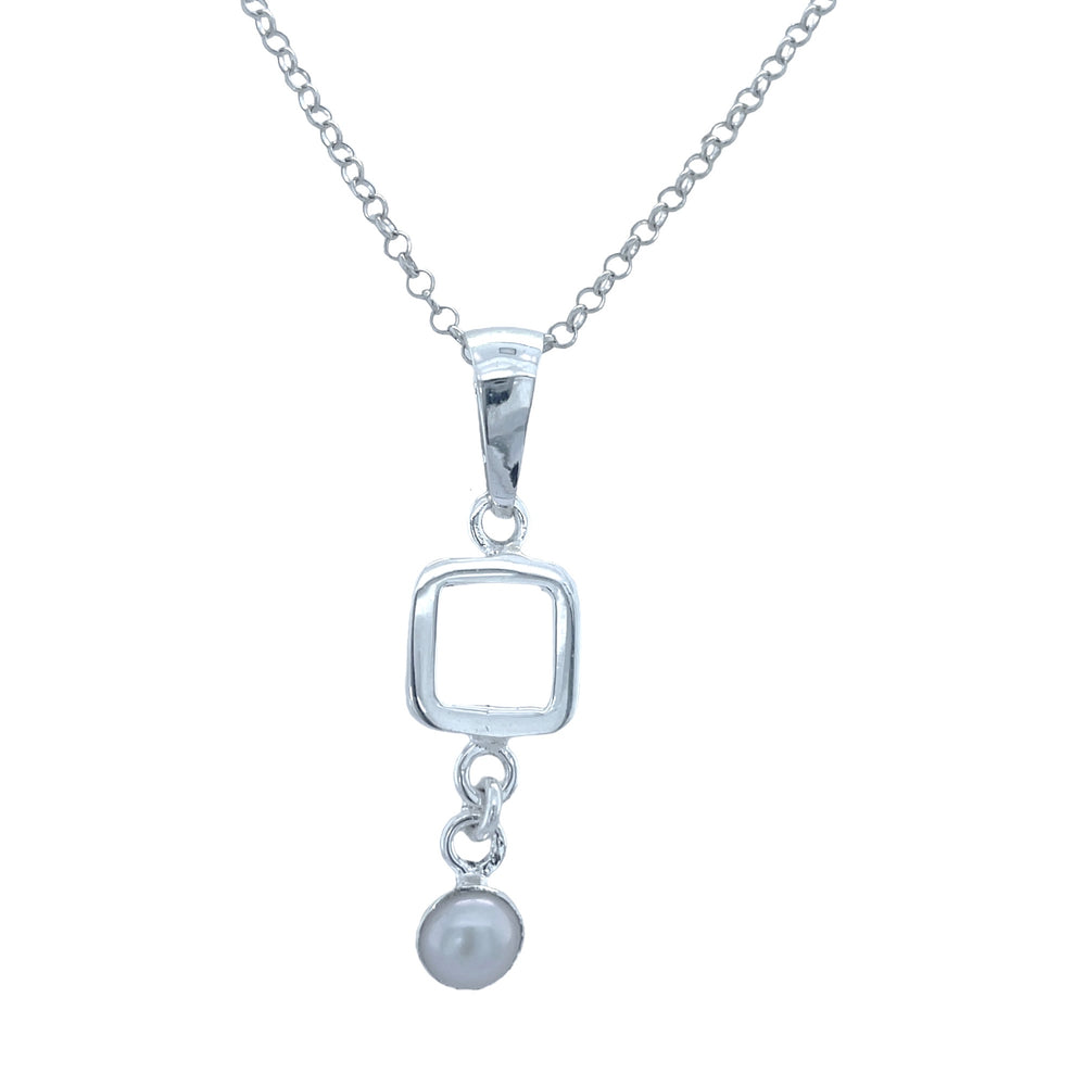 STERLING SILVER SQUARE PENDANT NECKLACE WITH PEARL