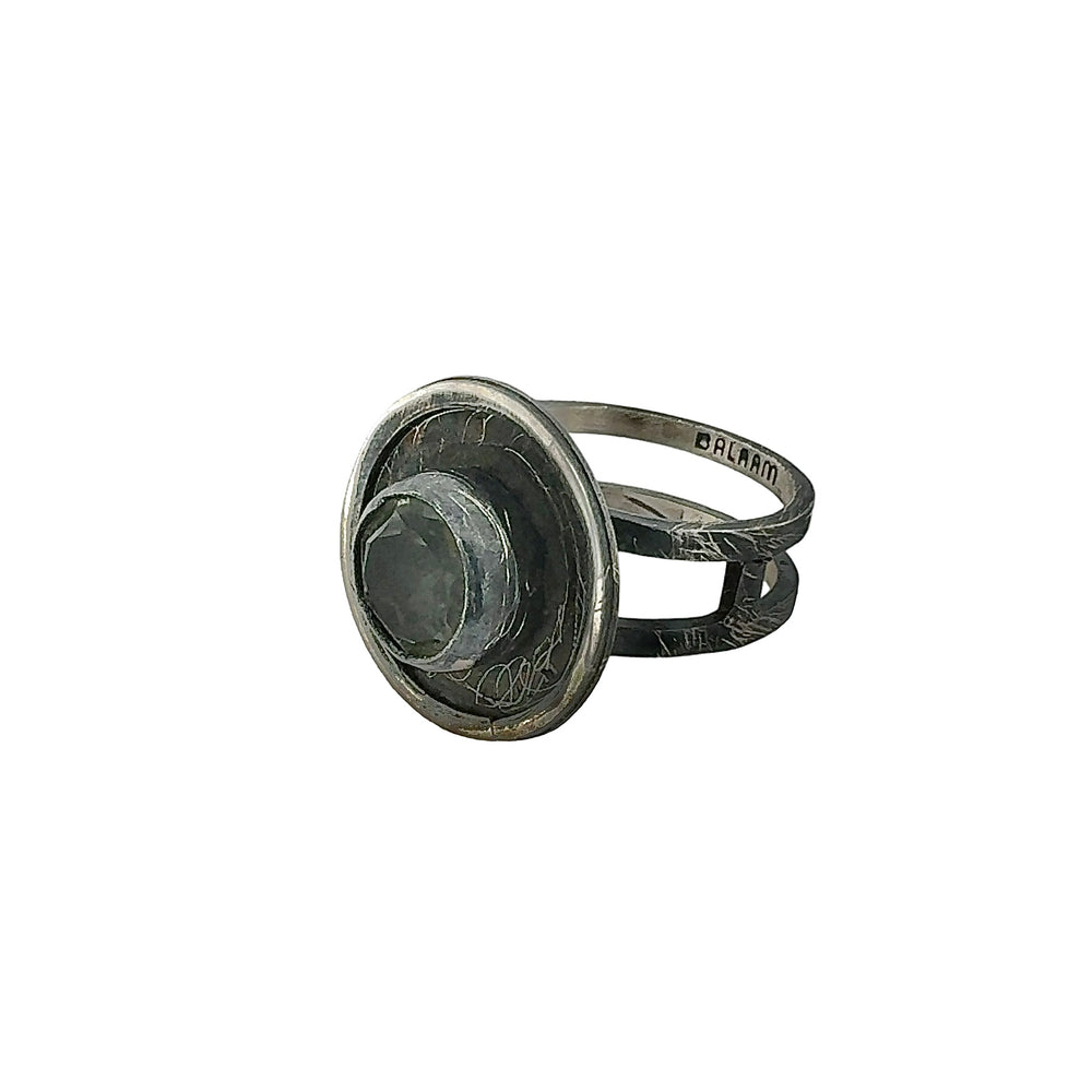 STERLIG SILVER GREEN AMETHYST DISK RING