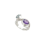 STERLING SILVER BLUE TOPAZ AND AMETHYTS RING