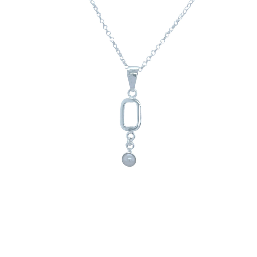 STERLING SILVER RECTAGLE  PENDANT NECKLACE WITH PEARL