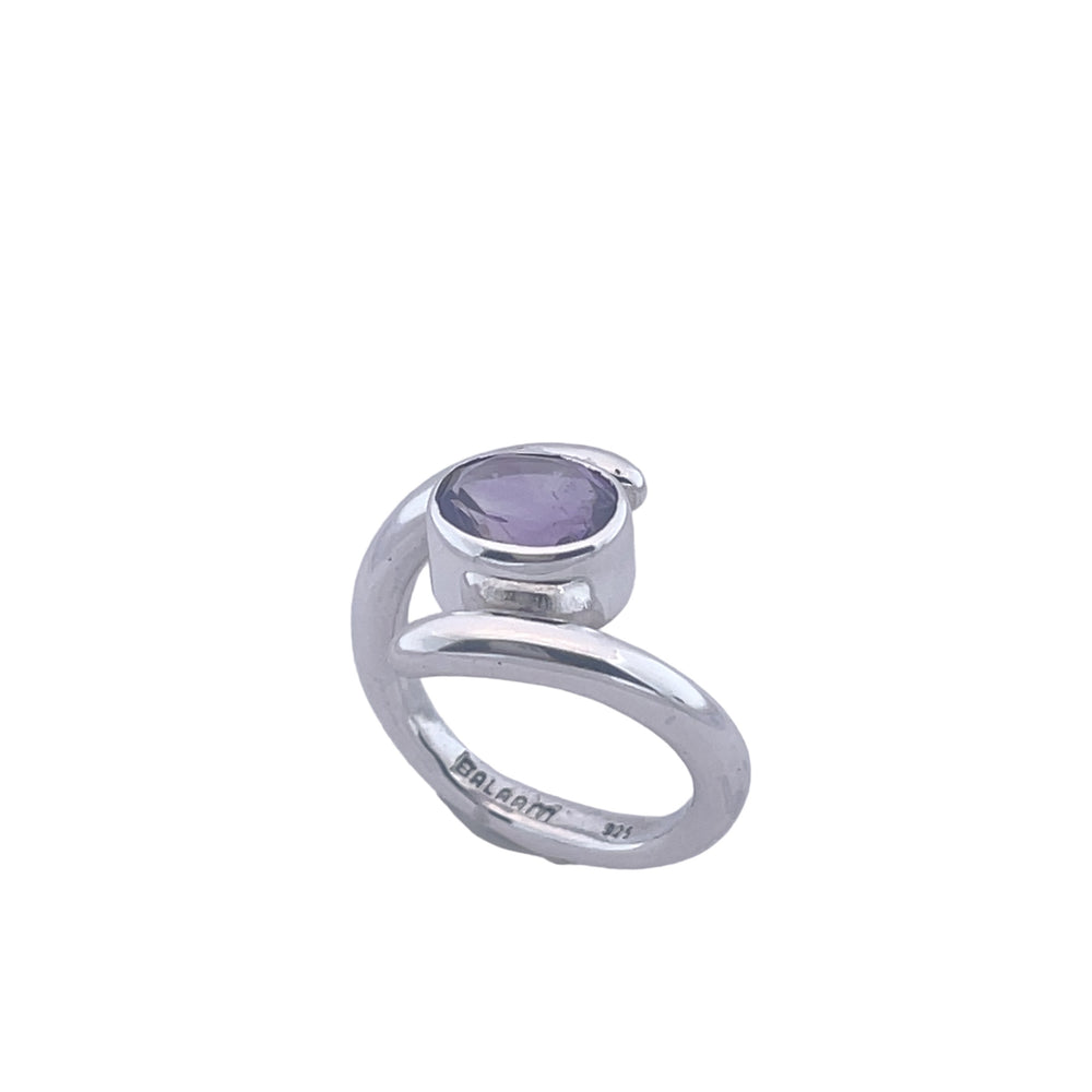 STERLING SILVER SPIRAL RING WITH AMETHYTS