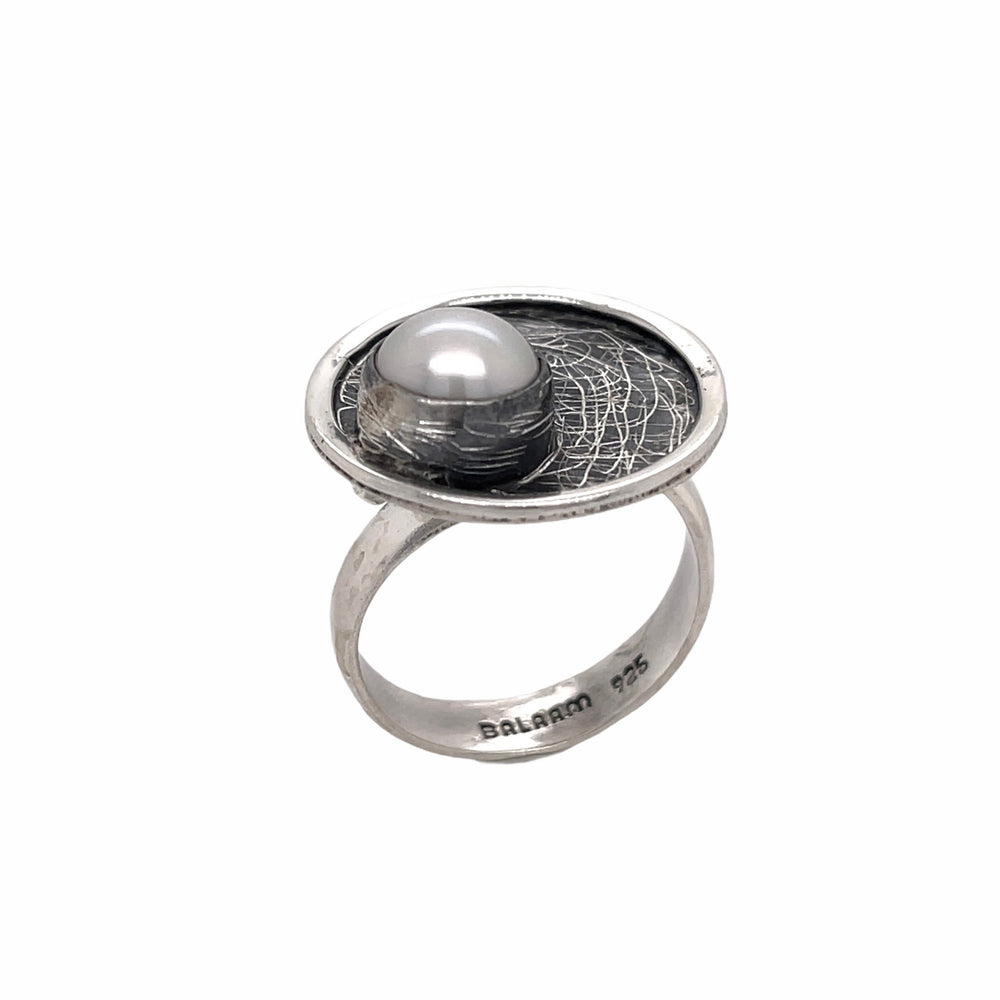 STERLING SILVER FRESH WATER PEARL ROUND ADJUSTABLE RING