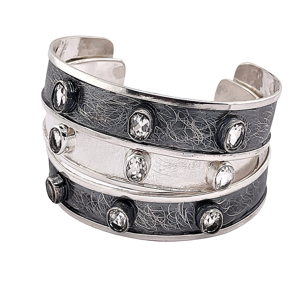 STERLING SILVER SKINNY CUFF WITH WITHE TOPAZ