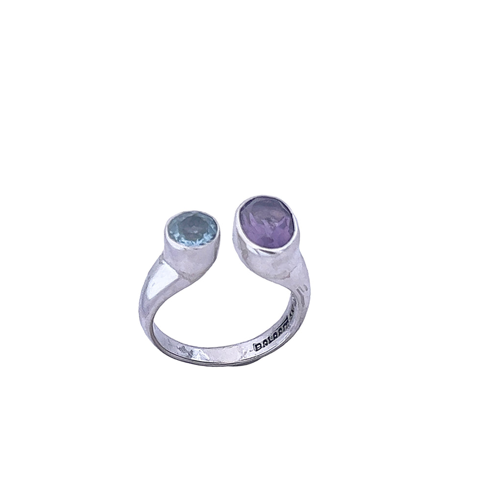 STERLING SILVER RING TWO GEMSTONES