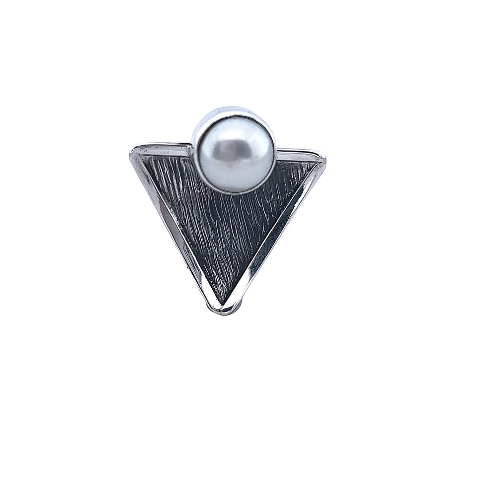 STERLING SILVER TRIANGLE ADJUSTABLE RING WITH FRESHWATER PEARL
