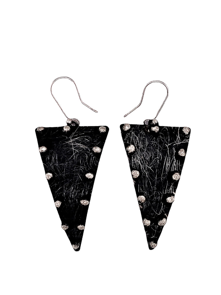 STERLING SILVER STUDDED TRIANGLE EARRINGS