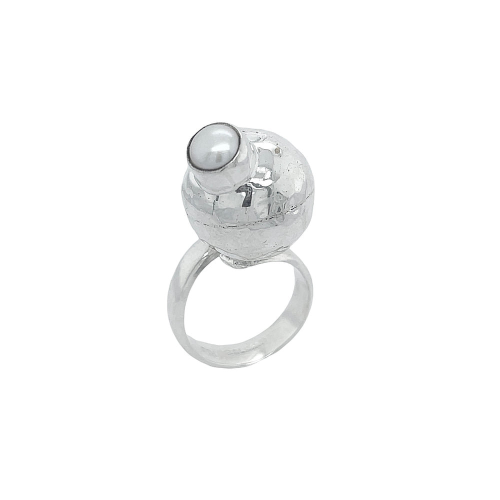 STERLING SILVER SPHERE ADJUSTABLE RING WITH PEARL