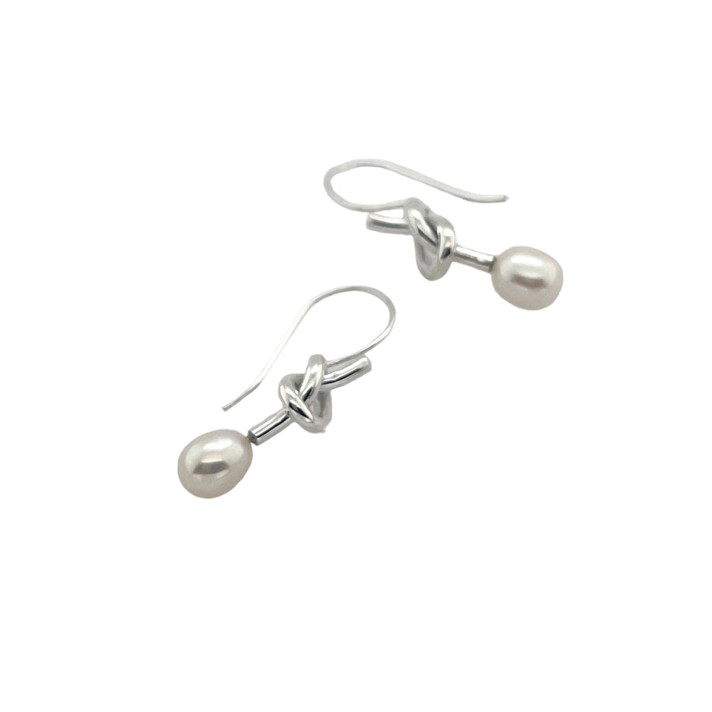 STERLING SILVER FRESHWATER PEARL KNOT EARRINGS
