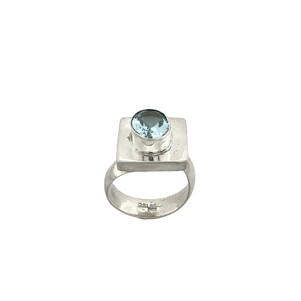 STERLING SILVER SQUARE HOLLOW ADJUSTABLE RING WITH GEMSTONE