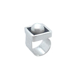 STERLING SILVER  PEARL IN A BOX RING HIGH POLISH WITH OXIDIZED CENTER