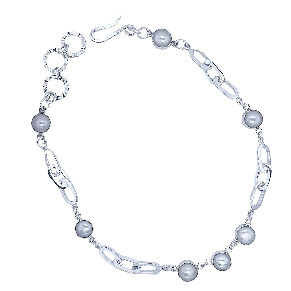 STERLING SILVER OVAL LINK NECKLACE WITH PEARLS