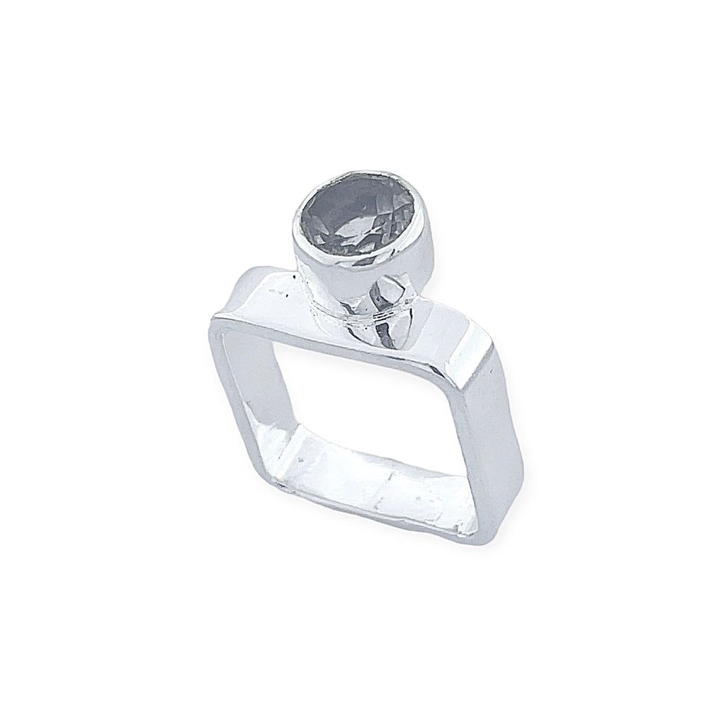 STERLING SILVER GEMSTONE SQUARE WIDE RING