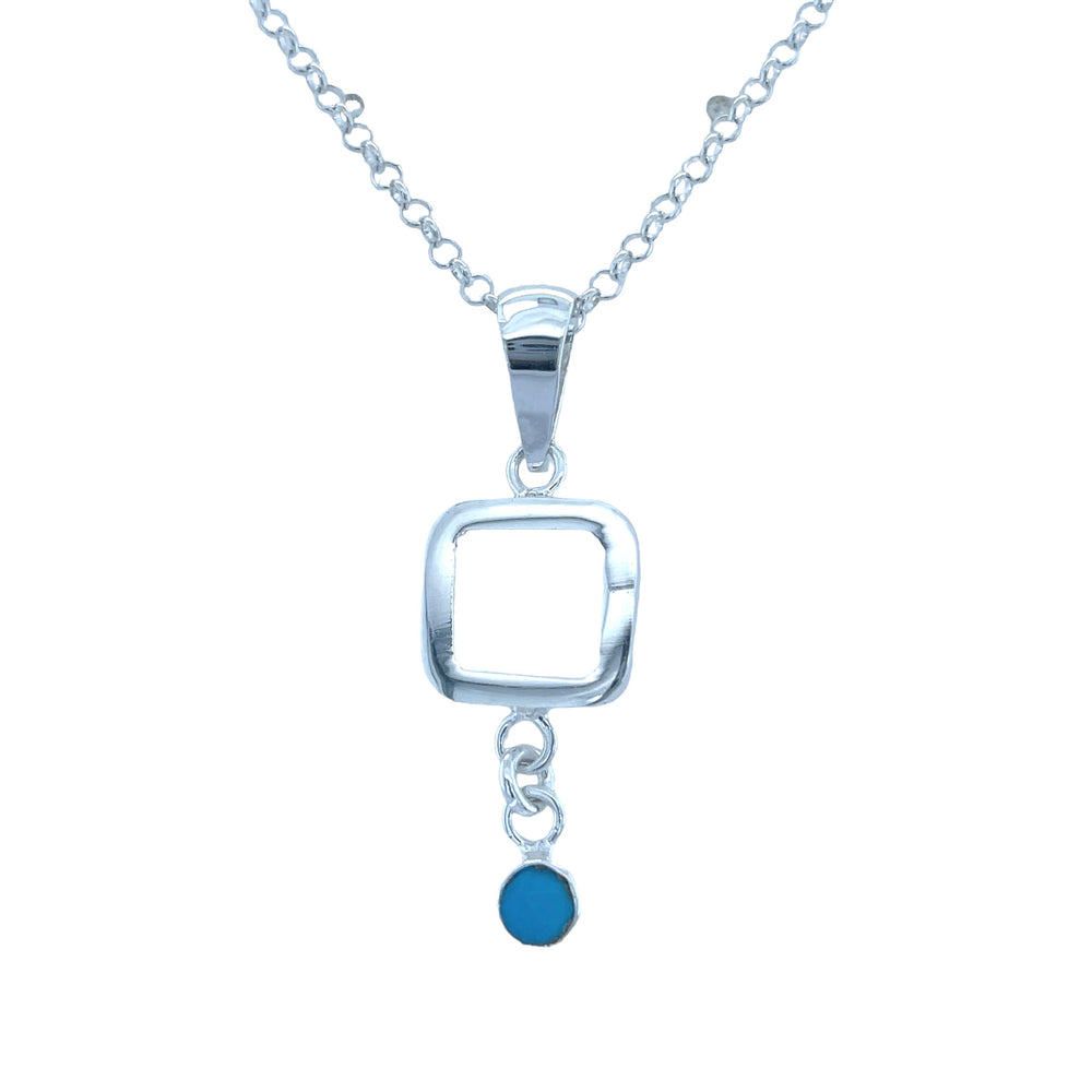 STERLING SILVER SQUARE PENDANT NECKLACE WITH PEARL