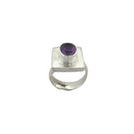 STERLING SILVER SQUARE HOLLOW ADJUSTABLE RING WITH GEMSTONE