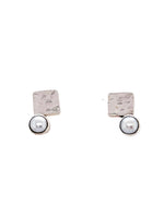 STERLING SILVER FRESH WATER PEARL SQUARE BOX POST EARRINGS