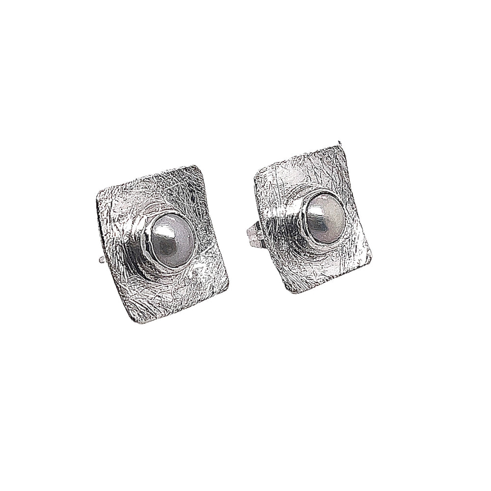 STERLING SILVER FRESH WATER PEARL SQUARE POST EARRINGS