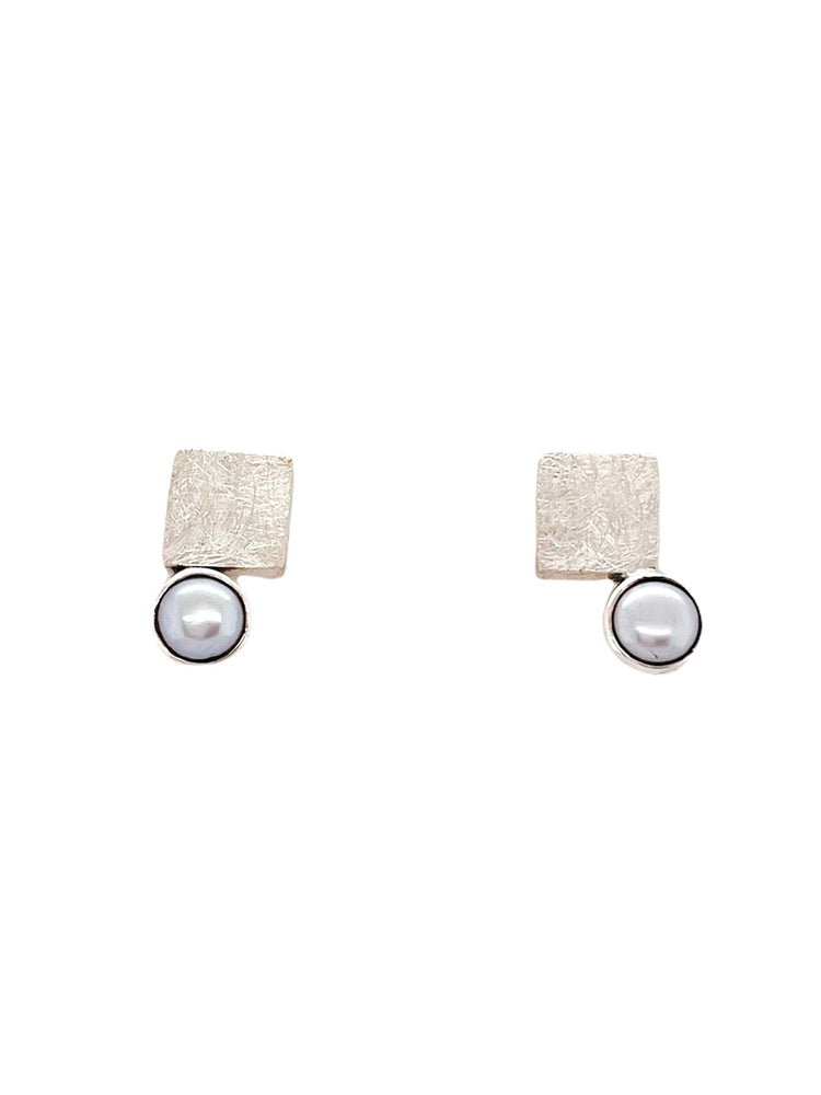 STERLING SILVER FRESH WATER PEARL SQUARE BOX POST EARRINGS