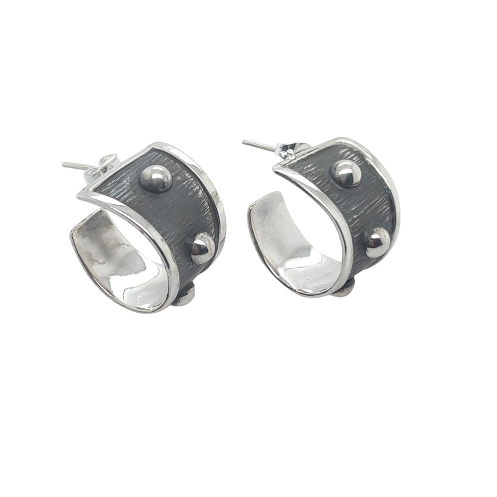 STERLING SILVER BEADED ROUND HOOP EARRINGS