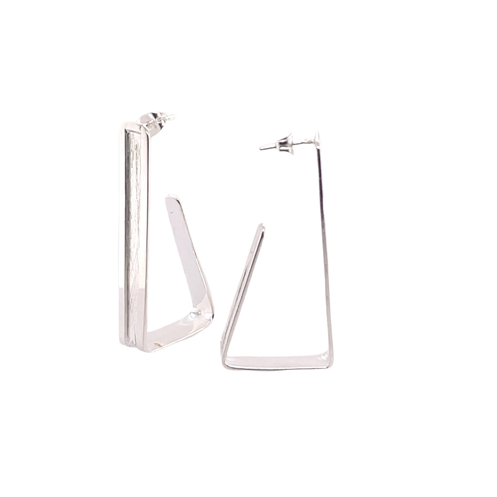 STERLING SILVER TRIANGLE HOOPS WITH LIP POST EARRINGS