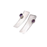 STERLING SILVER FACETED AMETHYST ASYMMETRIC RECTANGLE POST EARRINGS