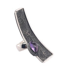 STERLING SILVER FACETED AMETHYST ASYMMETRIC RECTANGLE ADJUSTBLE RING