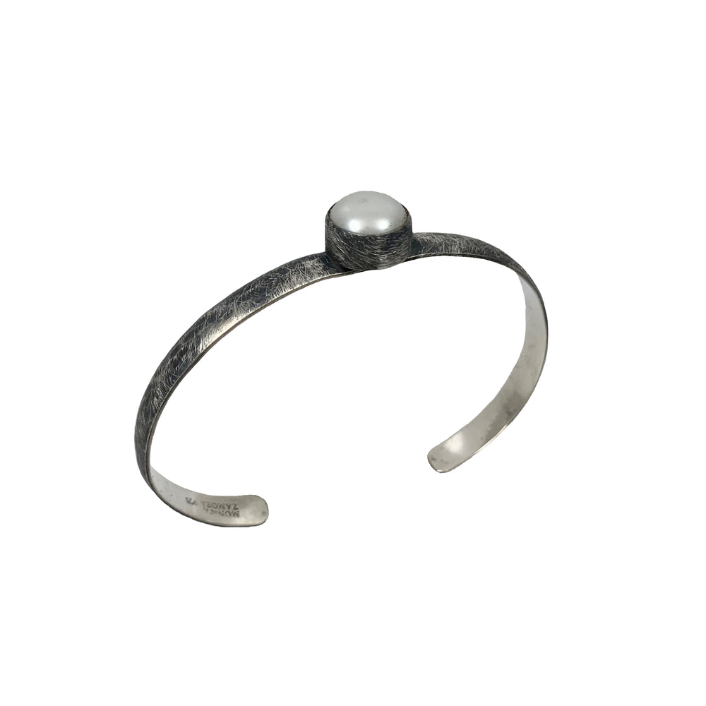 STERLING SILVER FRESH WATER PEARL OPEN CIRCLE CUFF