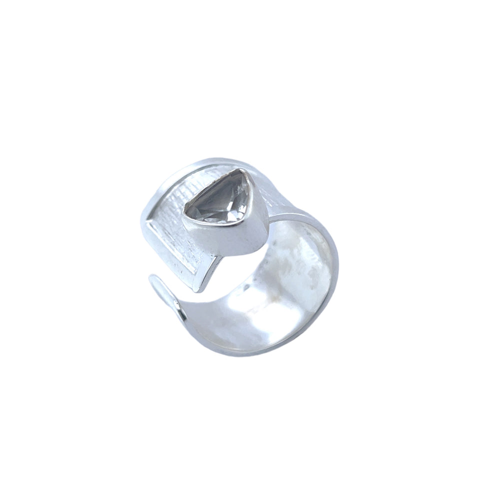 STERLING SILVER WHITE TOPAZ WRAP ADJUSTABLE RING