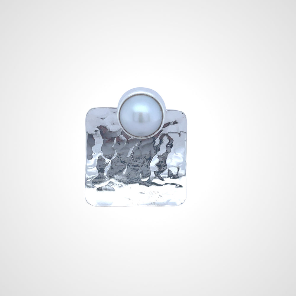 STERLING SILVER SQUARE ADJUATBLE RING WITH FRESHWATERPEARL