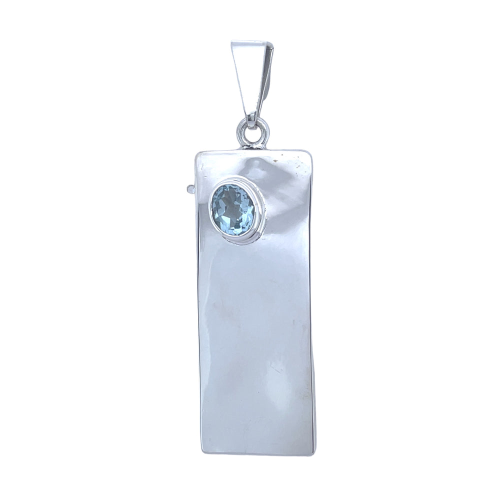STERLING SILVER RECTANGLE HOLLOW PENDANT WITH GEMSTONE
