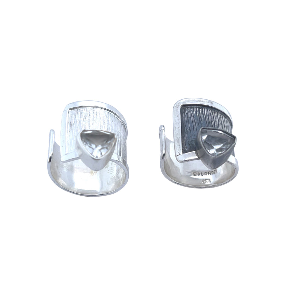 STERLING SILVER WHITE TOPAZ WRAP ADJUSTABLE RING