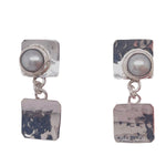 STERLING SILVER FRESH WATER PEARL DOUBLE SQUARE POST EARRINGS