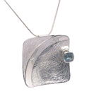 STERLING SILVER SQUARE CONCAVE PENDANT WITH BLUE TOPAZ CHAIN NOT INCLUDED